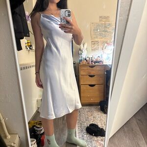 Elegant Silver Blue Satin Slip Dress